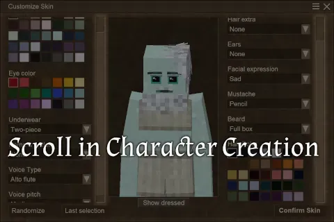 Scroll in Character Creation